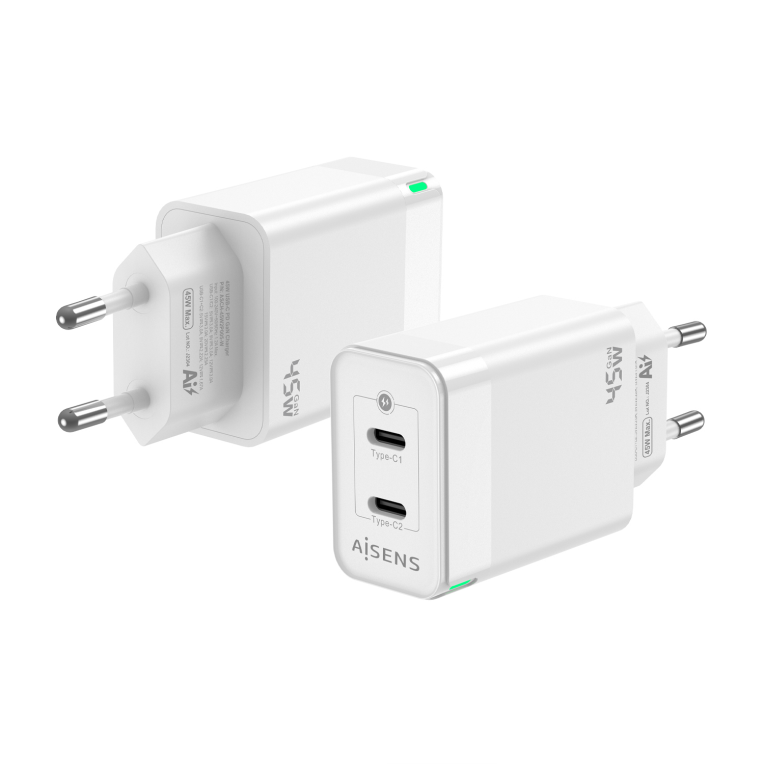 Cargador Gan Aisens ASCH-45W2P005-W 45W 2xUSB-C PD3.0 QC4.0 Blanco miniatura 2
