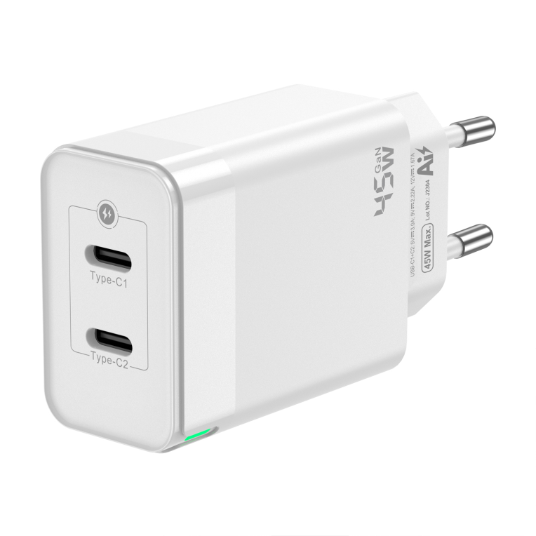 Cargador Gan Aisens ASCH-45W2P005-W 45W 2xUSB-C PD3.0 QC4.0 Blanco miniatura 3