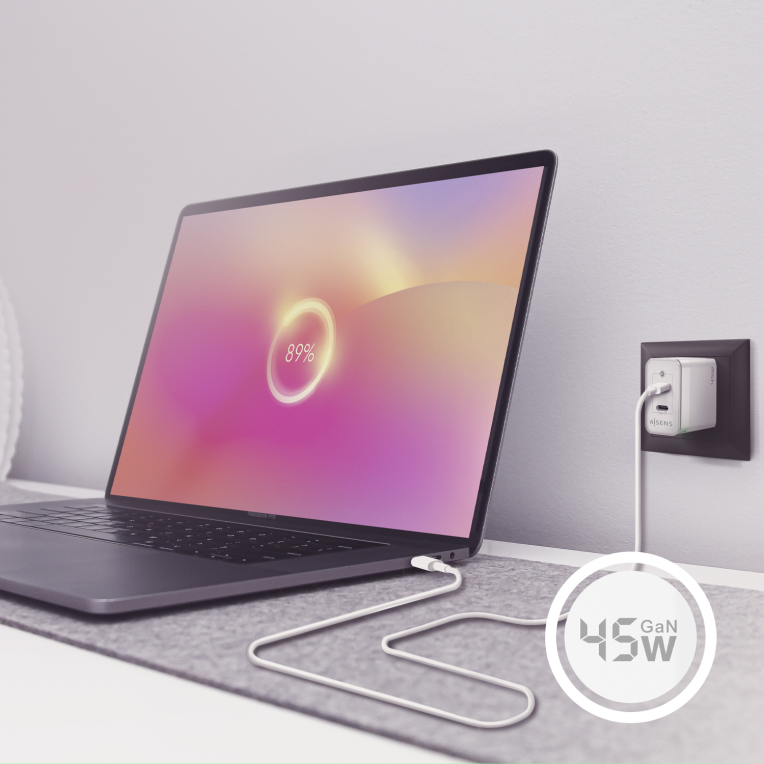 Cargador Gan Aisens ASCH-45W2P005-W 45W 2xUSB-C PD3.0 QC4.0 Blanco miniatura 7