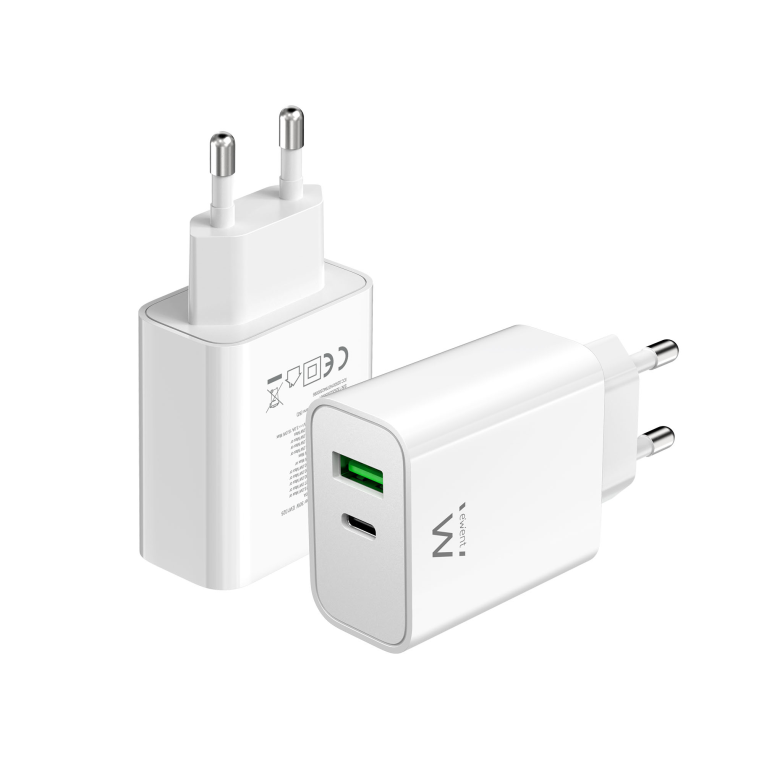 Cargador Móvil Ewent EW1325 Carga Rápida Puertos USB-C y USB-A 30W Blanco miniatura 3