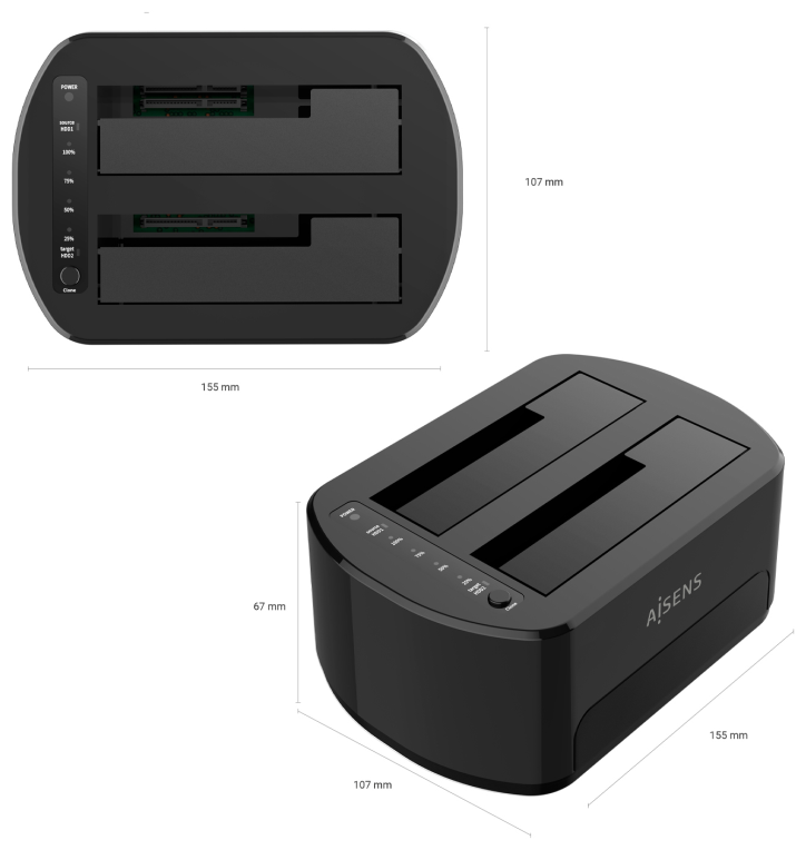 Docking Station Aisens ASDS-D03B Doble SATA 2.5" 3.5" usb 3.0 3.1 clonesystem miniatura 4