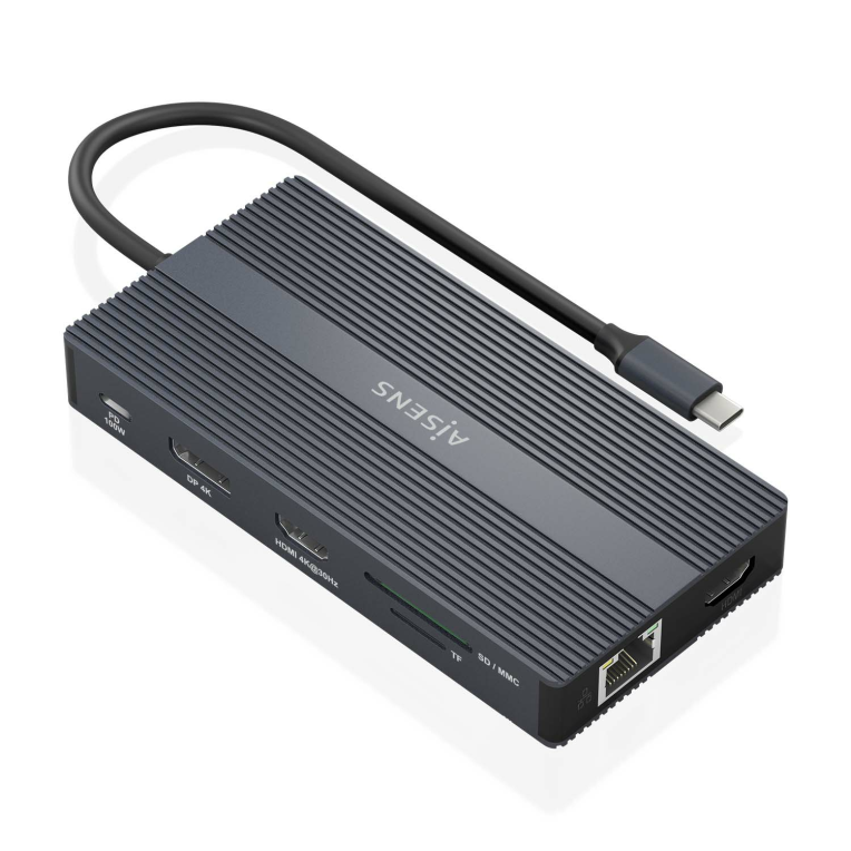 Hub Aisens Dock 12 en 1 USB-C a 2xHDMI DP RJ45 4xUSB-A USB-C PD miniatura 2