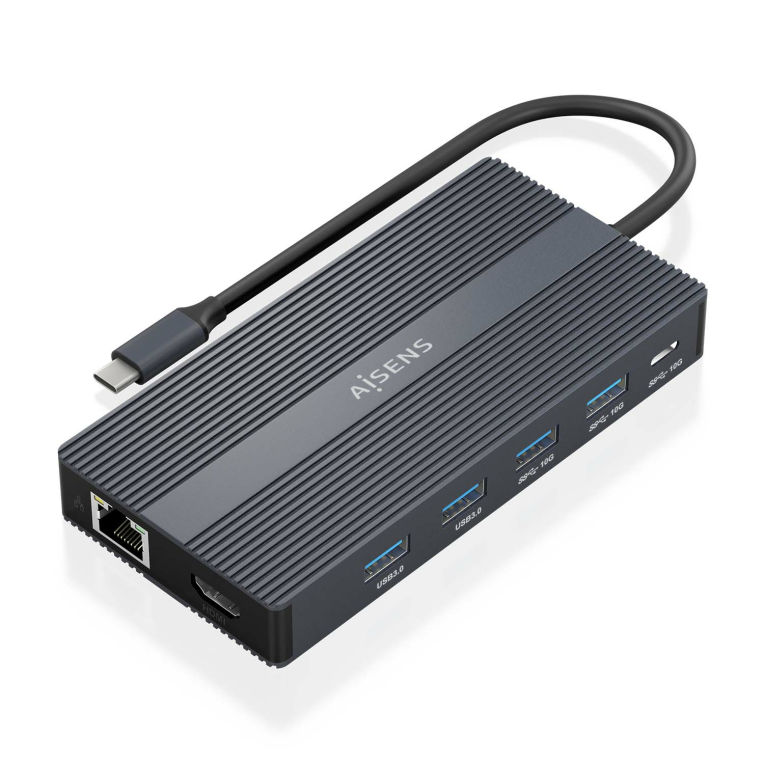 Hub Aisens Dock 12 en 1 USB-C a 2xHDMI DP RJ45 4xUSB-A USB-C PD miniatura 3