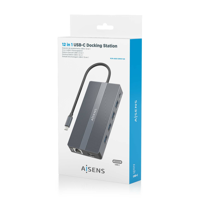 Hub Aisens Dock 12 en 1 USB-C a 2xHDMI DP RJ45 4xUSB-A USB-C PD miniatura 7