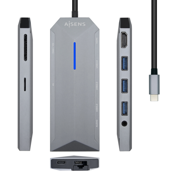 Hub Aisens USB-C Dock 9 en 1 con HDMI, RJ45, PD y Audio [Fabricante: Aisens] [Código: ASUC-9P001-GR]