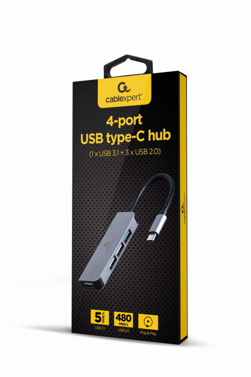 Hub Gembird USB Tipo-C de 4 Puertos (1x USB 3.1, 3x USB 2.0)