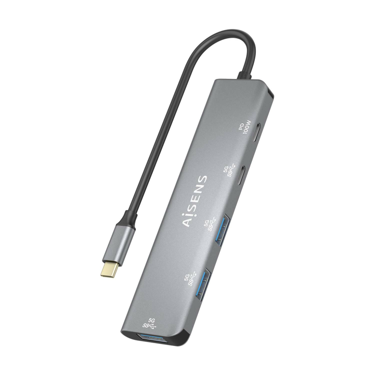 HubAisens USB 3.2 Gen1 USB-C/M-USB-C PD100W/H-USB-C/H-3xUSB-A/H miniatura 4