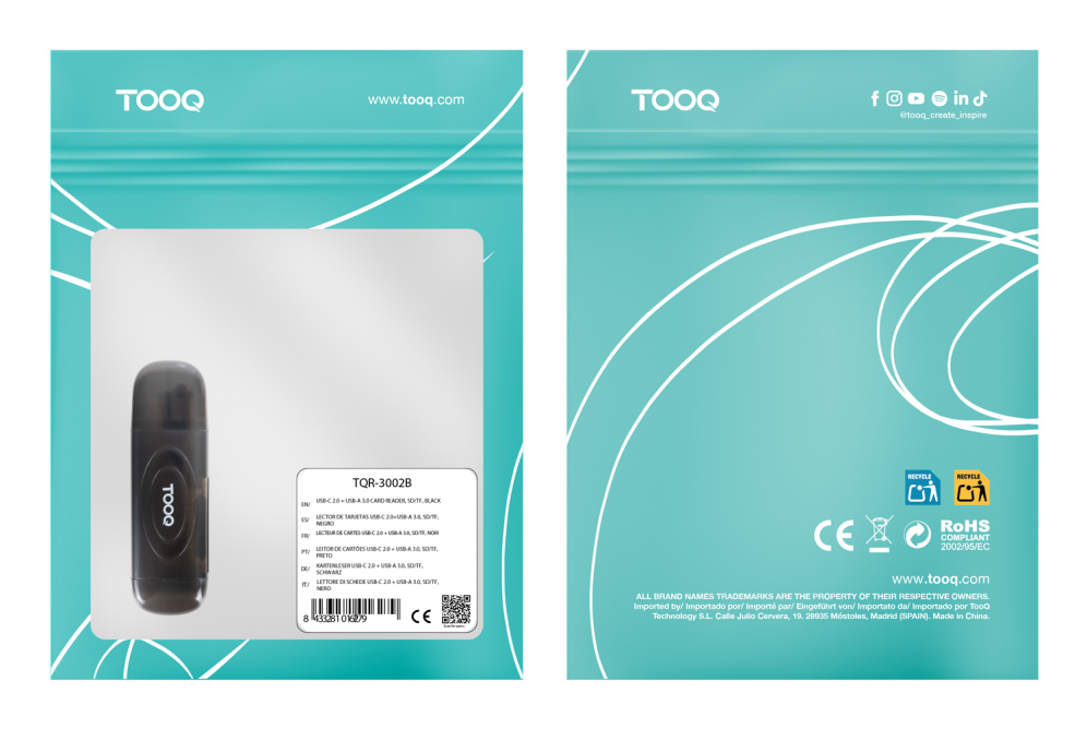 Lector de Tarjetas Tooq USB-A 3.0 SD/TF Negro miniatura 7