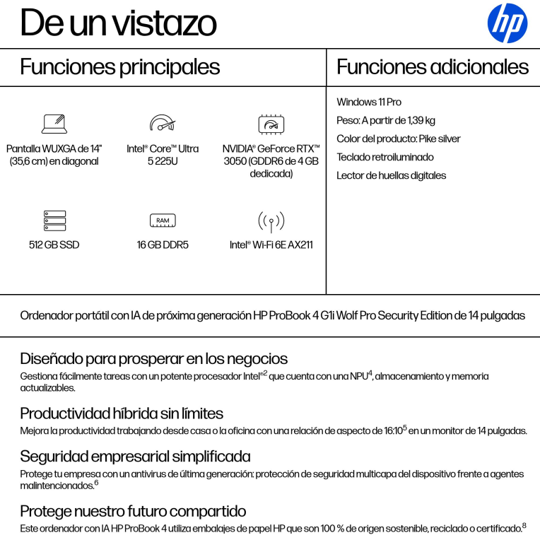 Portátil Hp ProBook 4 G1i intel U5-225U 16Gb 512Gb 14" W11P miniatura 3