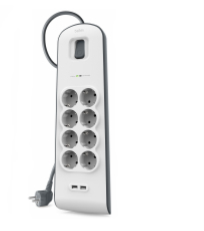 Regleta Belkin Surgerstrip 8 Tomas 2x USB/A Proteccion Antipicos Blanco Montable