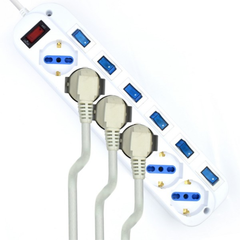 Regleta Ewent 6 Tomas Shuko 16A Con Interruptor On/Off 5M Blanca miniatura 5