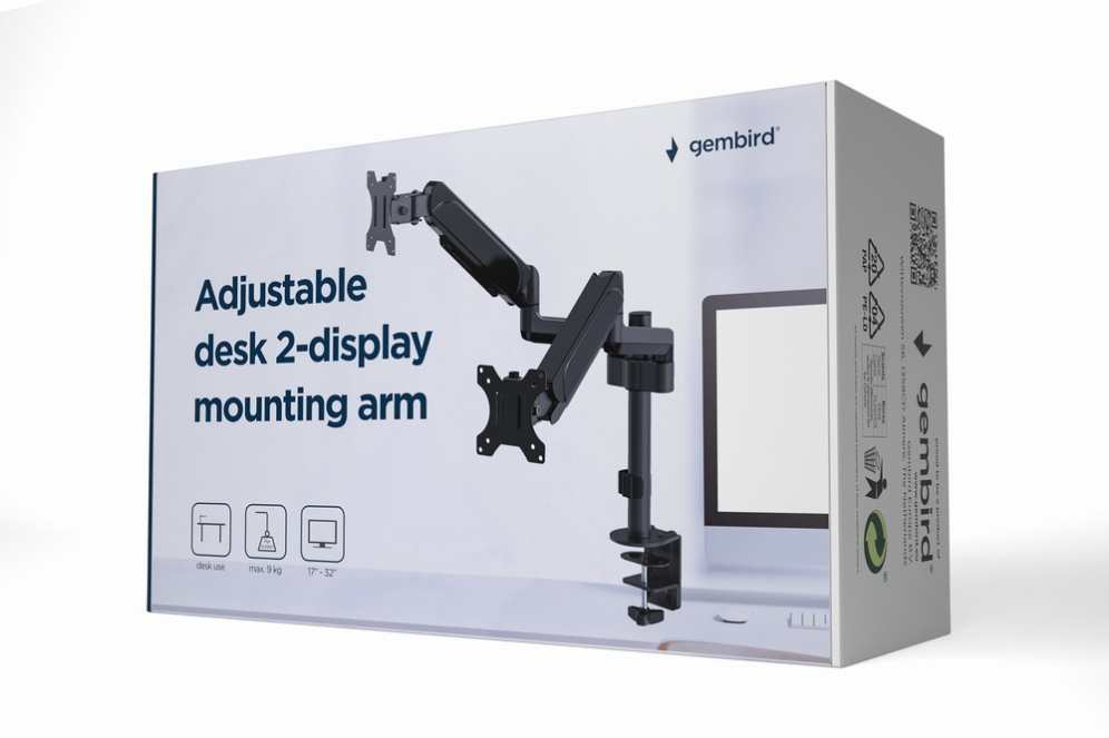 Soporte Gembird MA-DA2P-01 Escritorio Ajustable 2 Pantallas 17-32