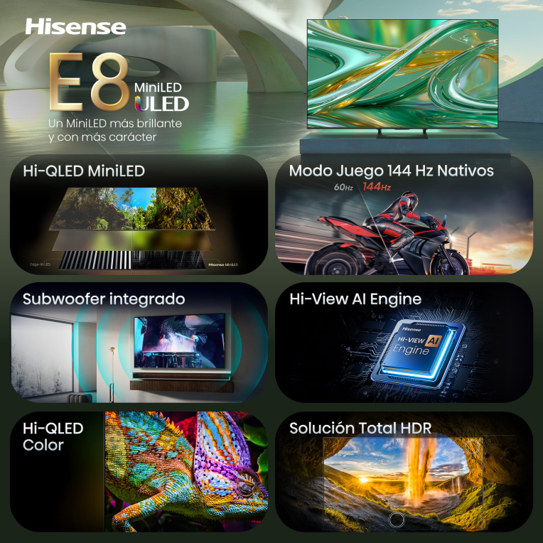 TV Hisense 65E8S 65" UHD 4K MiniLED Gaming 144Hz Dolby Vision Atmos HDR10+ miniatura 3